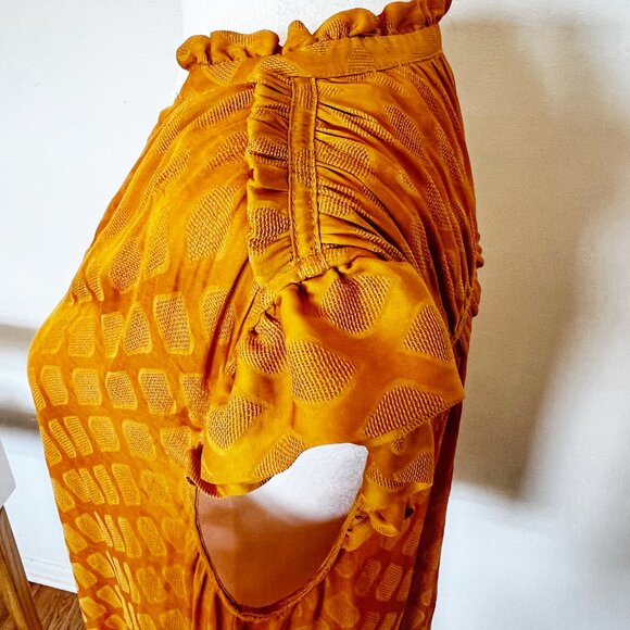 Anthropologie Mauve Saffron Yellow Ruffle Sleeveless Top - Size Medium - Picture 6 of 11